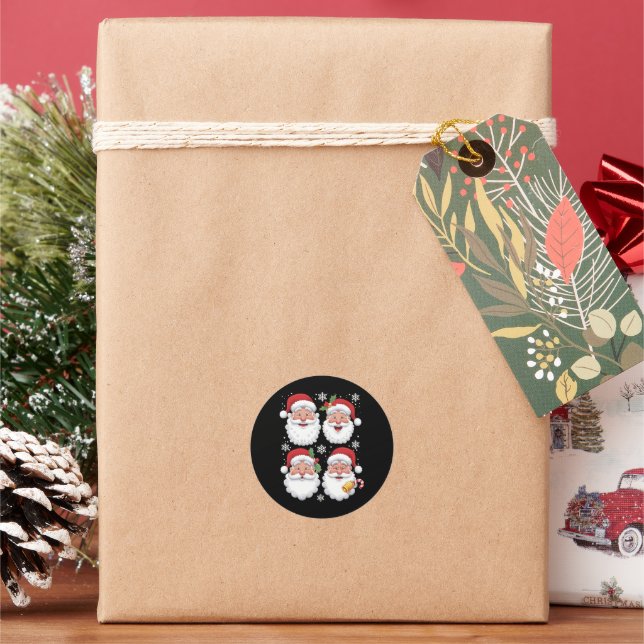 Retro Santa Christma Gift Xmas Matching Family Classic Round Sticker (Holiday)
