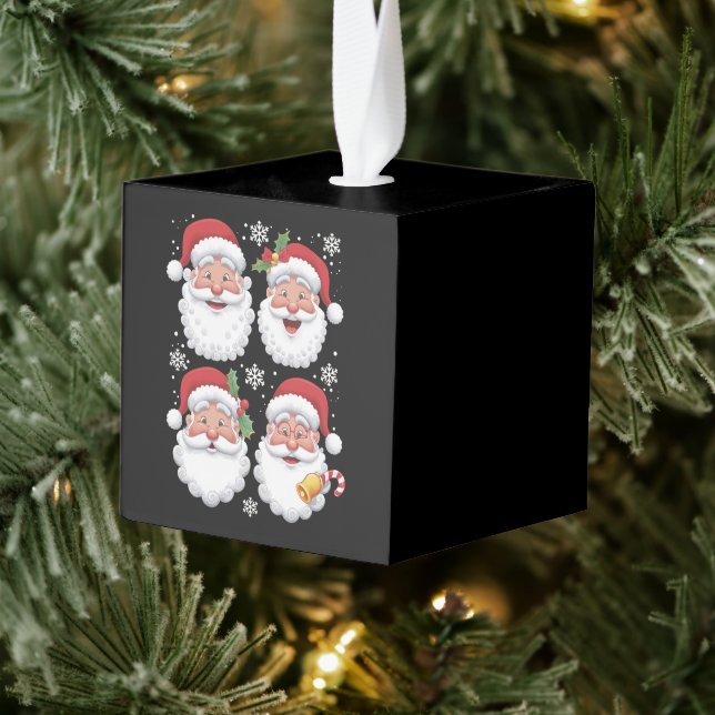 Retro Santa Christma Gift Xmas Matching Family Cube Ornament (Tree)