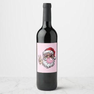 Retro Santa Christmas Blowing Bubble Vintage Wine Label
