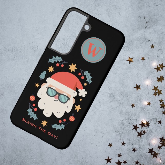 Retro Santa Christmas in July Monogram Initial Samsung Galaxy Case (All text is editable - change the Monogram Initial and text phrase too, if required. )