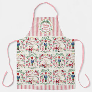 Retro Santa Christmas Magic Watercolor Nutcracker Apron