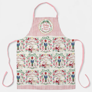 Retro Santa Christmas Magic Watercolor Nutcracker Apron