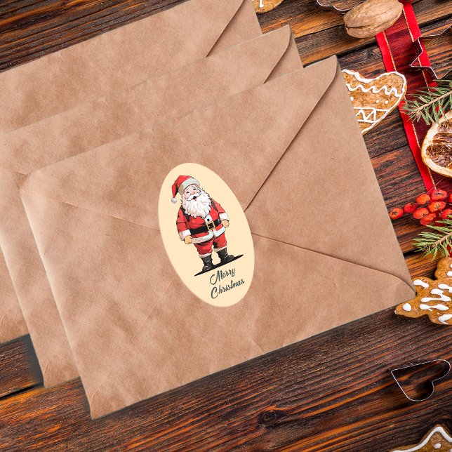 Retro Santa Christmas Oval Sticker (Creator Uploaded)