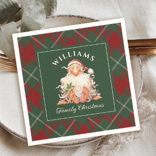 Retro Santa Christmas with Family Name Napkins