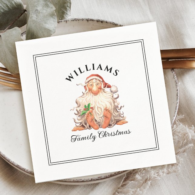 Retro Santa Christmas with Family Name Napkins (Creator Uploaded)