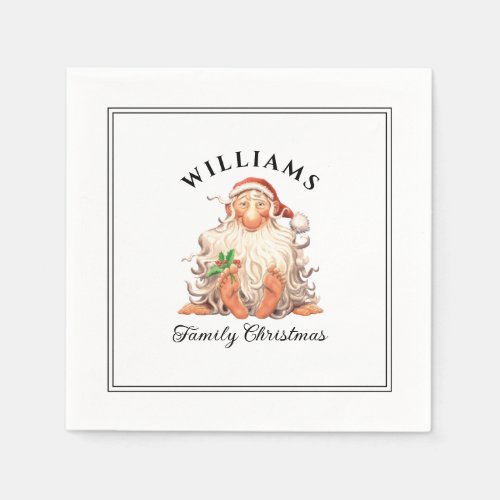 Retro Santa Christmas with Family Name Napkins