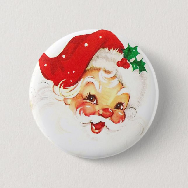 Retro Santa Christmas Xmas Badge Pin Button (Front)