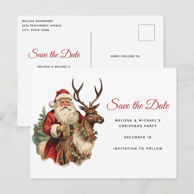 Retro Santa Classic Christmas Save the Date Invitation Postcard (Front/Back)