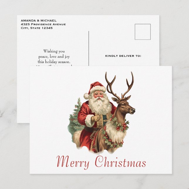 Retro Santa Classic Traditional Christmas Holiday Postcard (Front/Back)