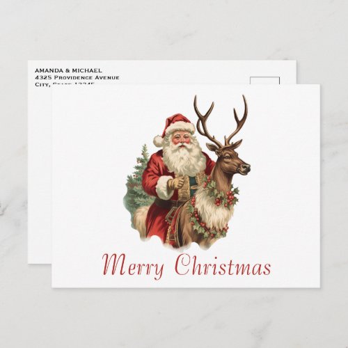 Retro Santa Classic Traditional Christmas Holiday Postcard