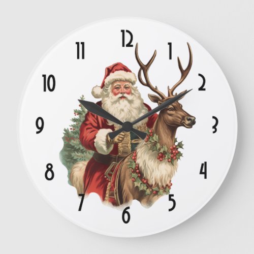 Retro Santa Classic Traditional Christmas Large Clock