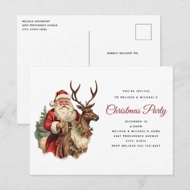 Retro Santa Classic Traditional Christmas Party Postcard (Front/Back)