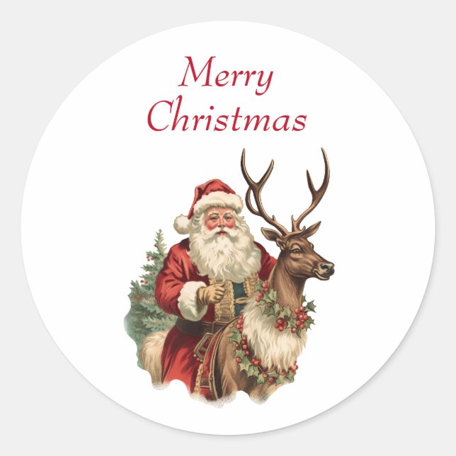 Retro Santa Classic Traditional Christmas Round Sticker (Front)