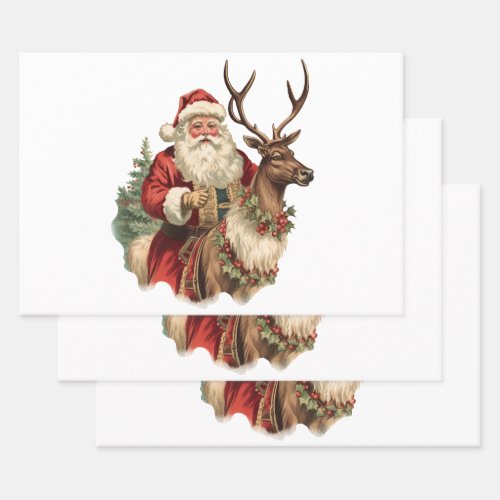 Retro Santa Classic Traditional Christmas Wrapping Paper Sheets