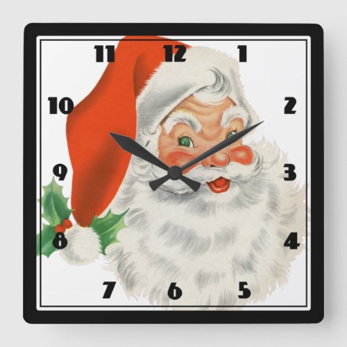 Retro Santa Claus and Holly Square Wall Clock