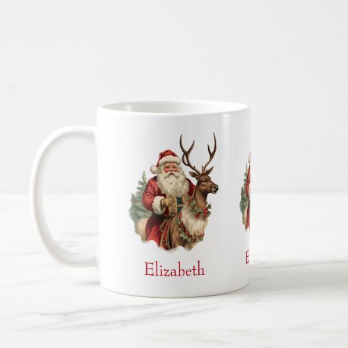 Retro Santa Claus and Reindeer Christmas Coffee Mug