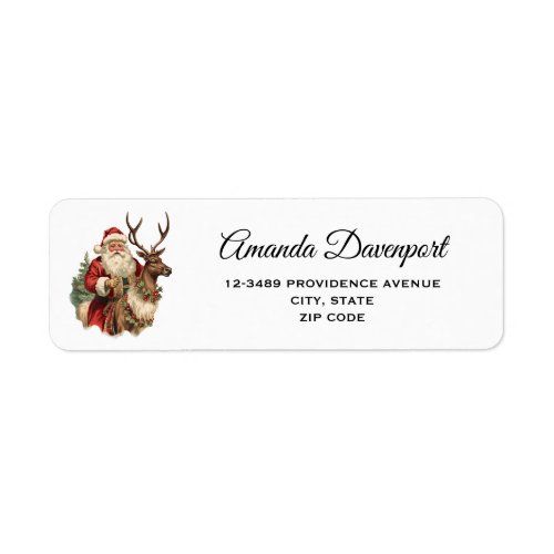 Retro Santa Claus and Reindeer Christmas Label