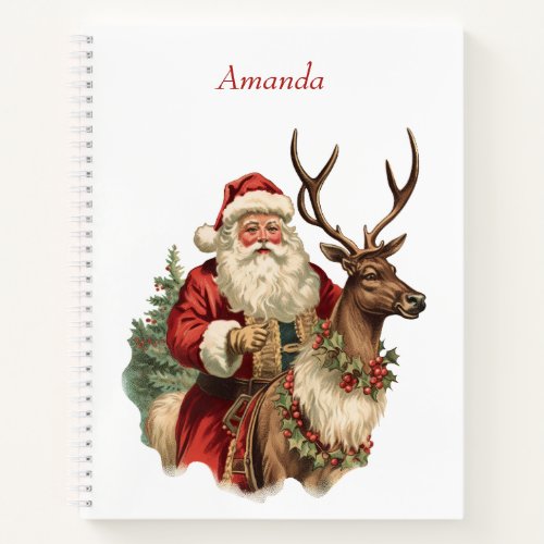 Retro Santa Claus and Reindeer Christmas Notebook