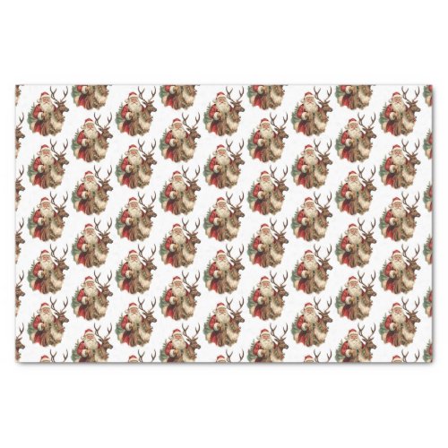 Retro Santa Claus and Reindeer Christmas Pattern Tissue Paper
