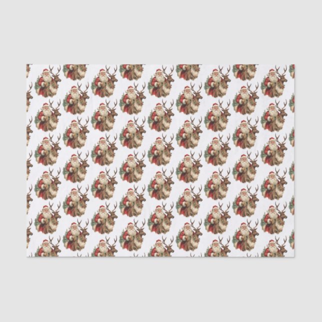 Retro Santa Claus and Reindeer Christmas Pattern Tissue Paper (Front)