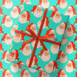 Retro Santa Claus Aqua Christmas Wrapping Paper<br><div class="desc">retro vintage santa claus appears on an aqua blue / green,  turquoise tone background</div>