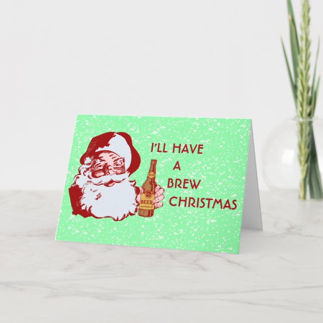 Retro Santa Claus Beer Brew Christmas Holiday Card (Front)