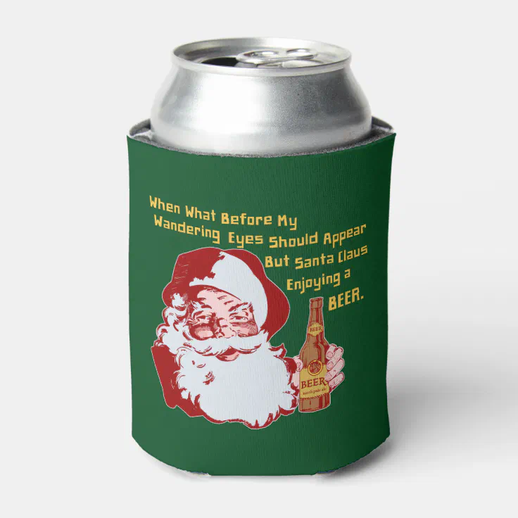 Retro Santa Claus Beer Funny Christmas Poem Can Cooler | Zazzle