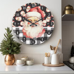 Retro Santa Claus Black And White Plaid Christmas Large Clock<br><div class="desc">Celebrate the festive season with our Retro Santa Claus Black And White Plaid Christmas Large Clock! This charming clock features a nostalgic Santa Claus design set against a stylish black and white plaid background, combining vintage charm with modern flair. Perfect for adding a festive touch to your living room, kitchen,...</div>