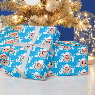 Retro Santa Claus Blue Christmas Wrapping Paper