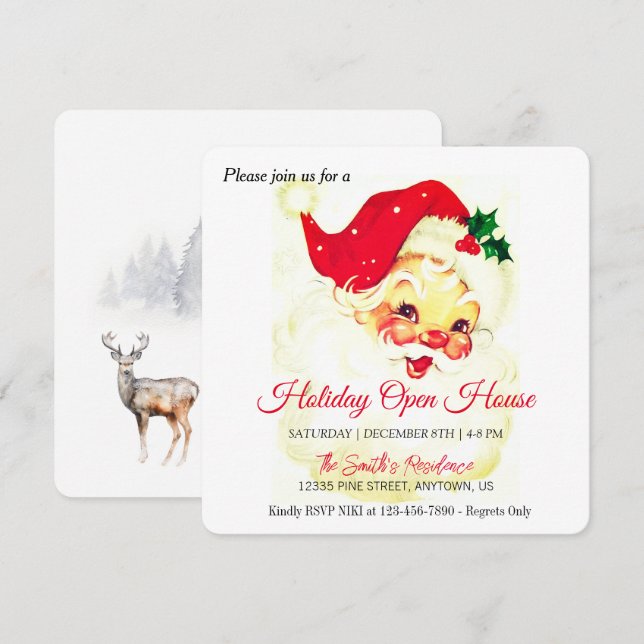 Retro Santa Claus  Celebration, Open House Holiday Card (Front/Back)