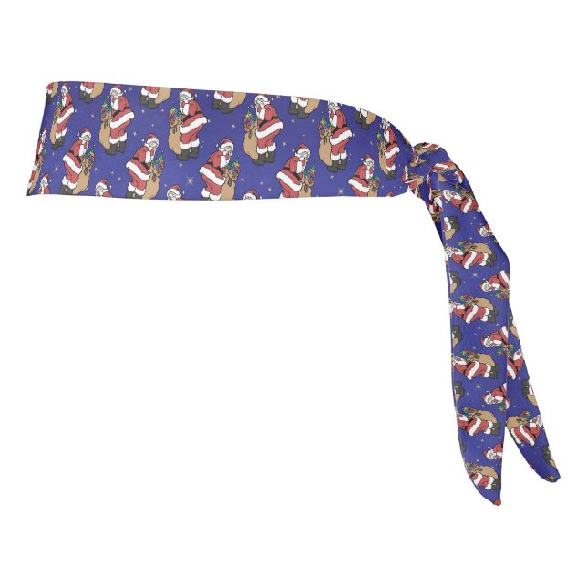 Retro Santa Claus Christmas Holiday Blue Red  Tie Headband (Rotate 90)