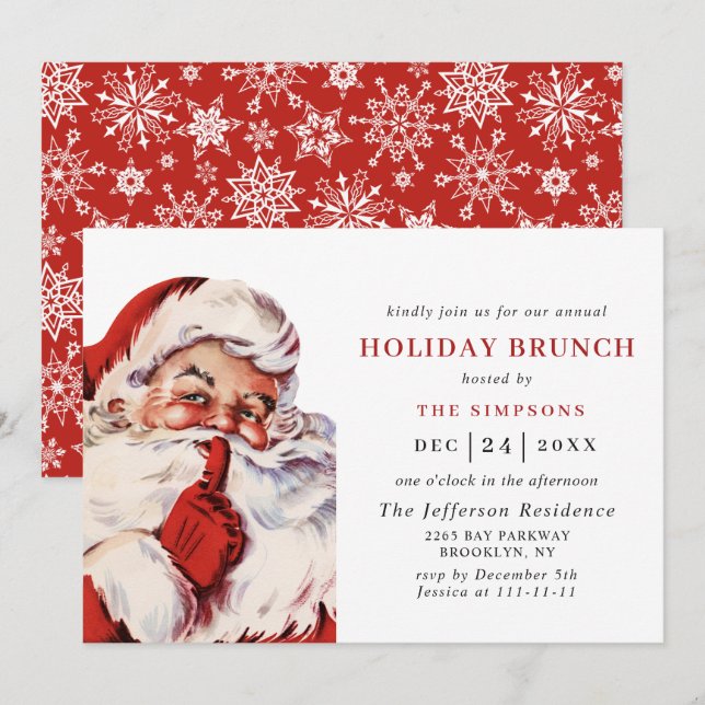 Retro Santa Claus Christmas HOLIDAY BRUNCH Invitation (Front/Back)