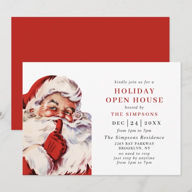 Retro Santa Claus Christmas HOLIDAY OPEN HOUSE Invitation (Front/Back)