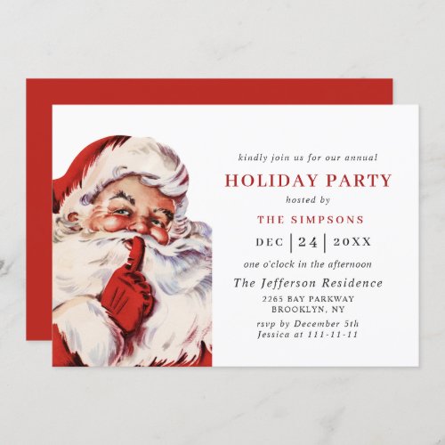 Retro Santa Claus Christmas Holiday Party Invitation