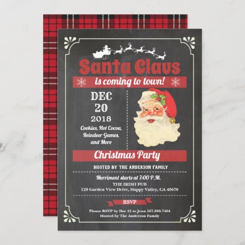 Retro Santa Claus Christmas party chalkboard Invitation