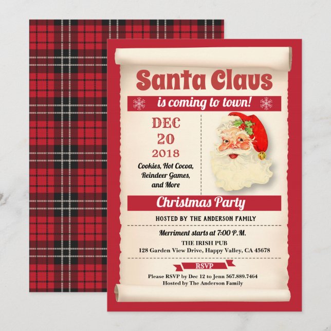 Retro Santa Claus Christmas party vintage Invitation (Front/Back)