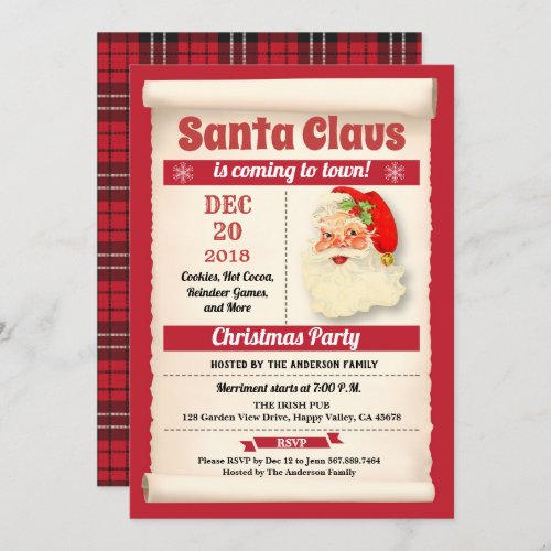 Retro Santa Claus Christmas party vintage Invitation
