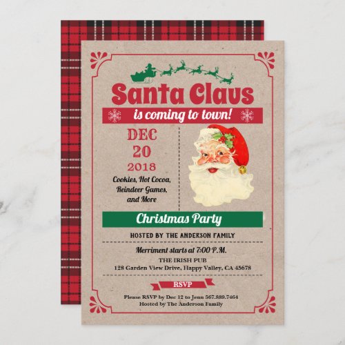 Retro Santa Claus Christmas party vintage rustic Invitation