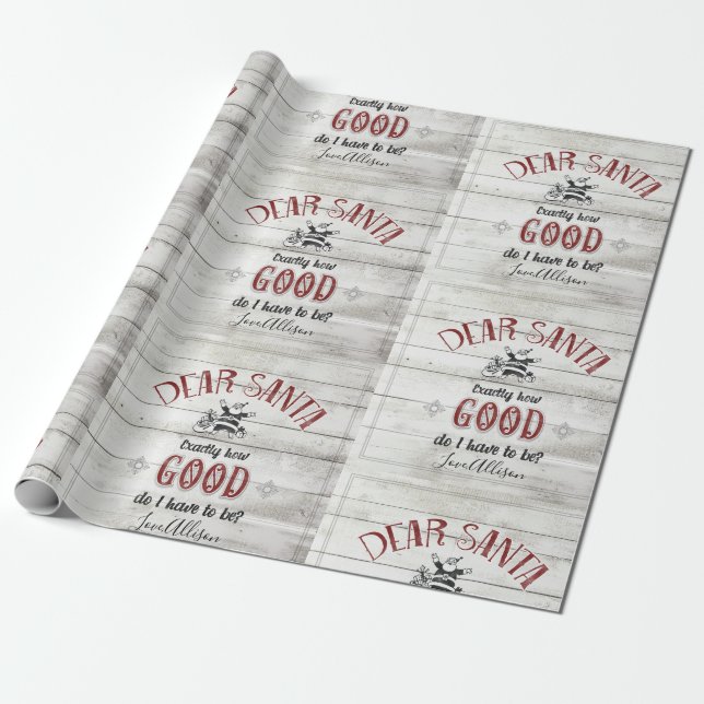 Retro Santa Claus Christmas Rustic Personalized Wrapping Paper (Unrolled)