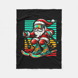Retro santa claus - christmas skiing fleece blanket