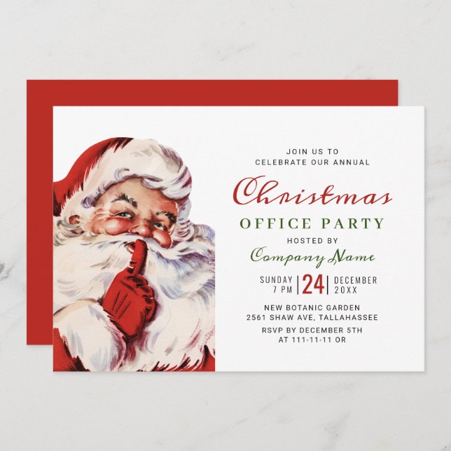 Retro Santa Claus Corporate Christmas Party Invitation (Front/Back)