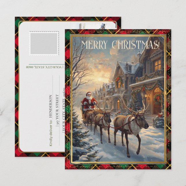Retro Santa Claus Custom Address Classic Christmas Holiday Postcard (Front/Back)
