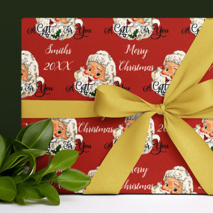 Retro Santa Claus Editable Family Name Christmas Wrapping Paper