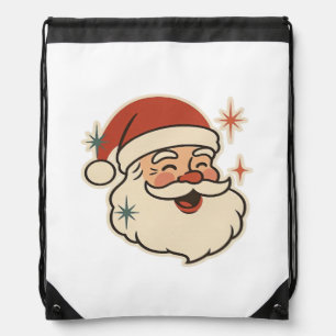 Retro Santa Claus Face – Vintage Christmas Holiday Drawstring Bag