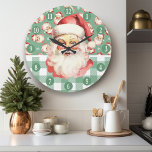 Retro Santa Claus Green And White Plaid Christmas Large Clock<br><div class="desc">Celebrate the festive season with our Retro Santa Claus Green And White Plaid Christmas Large Clock! This charming clock features a nostalgic Santa Claus design set against a stylish green and white plaid background, combining vintage charm with modern flair. Perfect for adding a festive touch to your living room, kitchen,...</div>