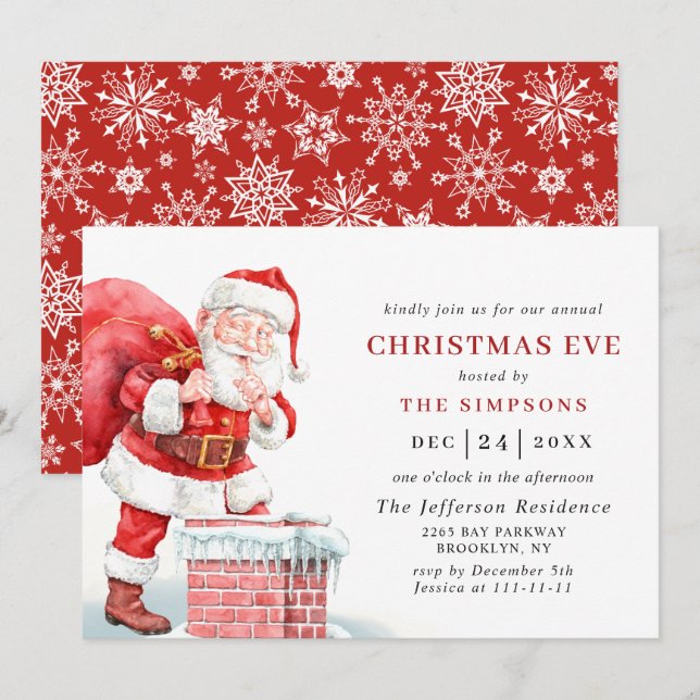 Retro Santa Claus Holiday CHRISTMAS EVE Invitation (Front/Back)