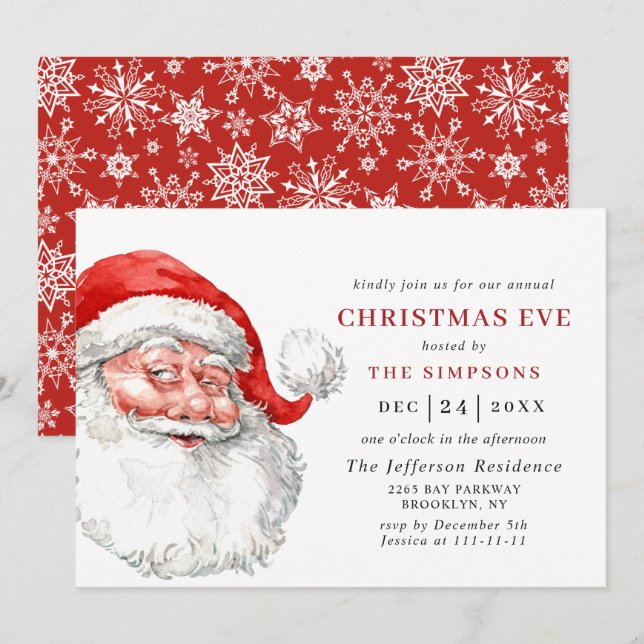 Retro Santa Claus Holiday CHRISTMAS EVE Invitation (Front/Back)