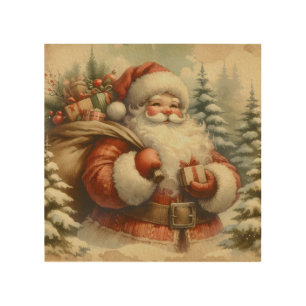 Retro Santa Claus Illustration Wood Wall Art