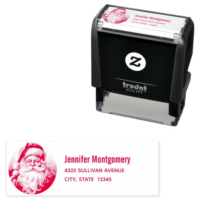 Retro Santa Claus in a Christmas Hat Address Self-inking Stamp (In Situ)