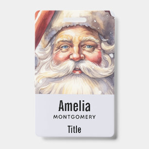 Retro Santa Claus in a Red Hat Christmas Badge